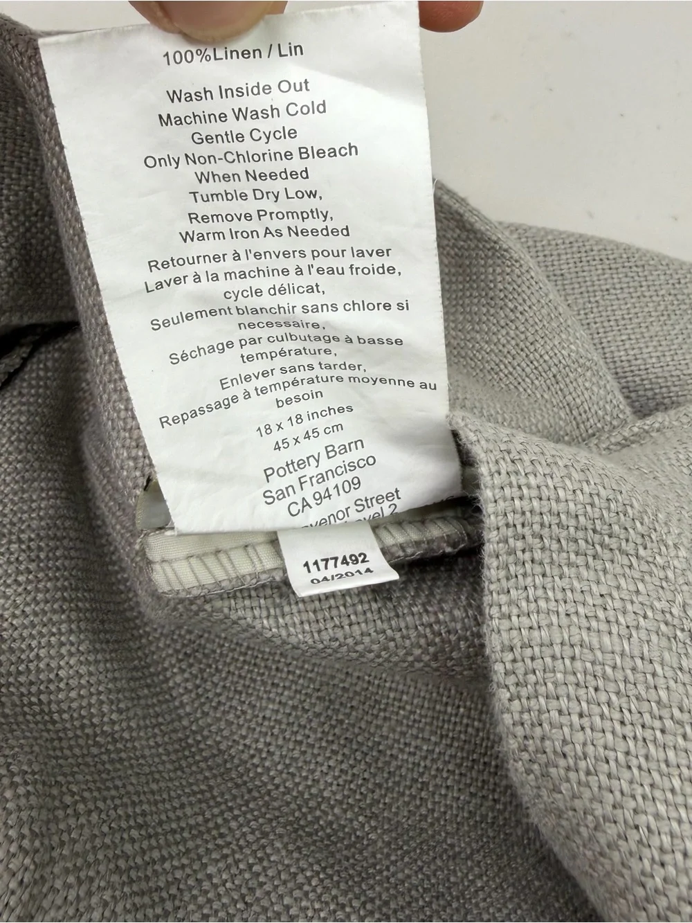 Pottery Barn Textured Linen Big Button 18x18 Gray Pillow Cover